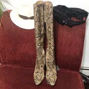 Vince Camino wide calf leather snake skin tall boots
